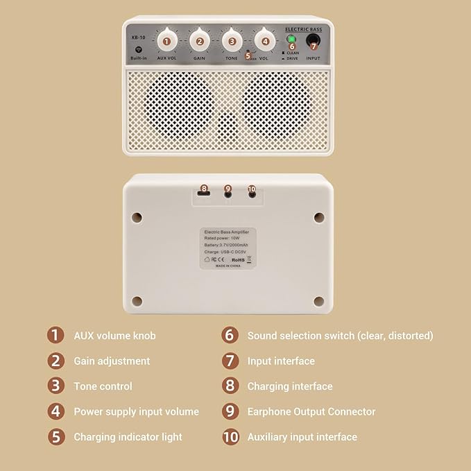Amplificador de Bajo Portátil 10W con Altavoz Bluetooth y Batería Recargable miniatura 2