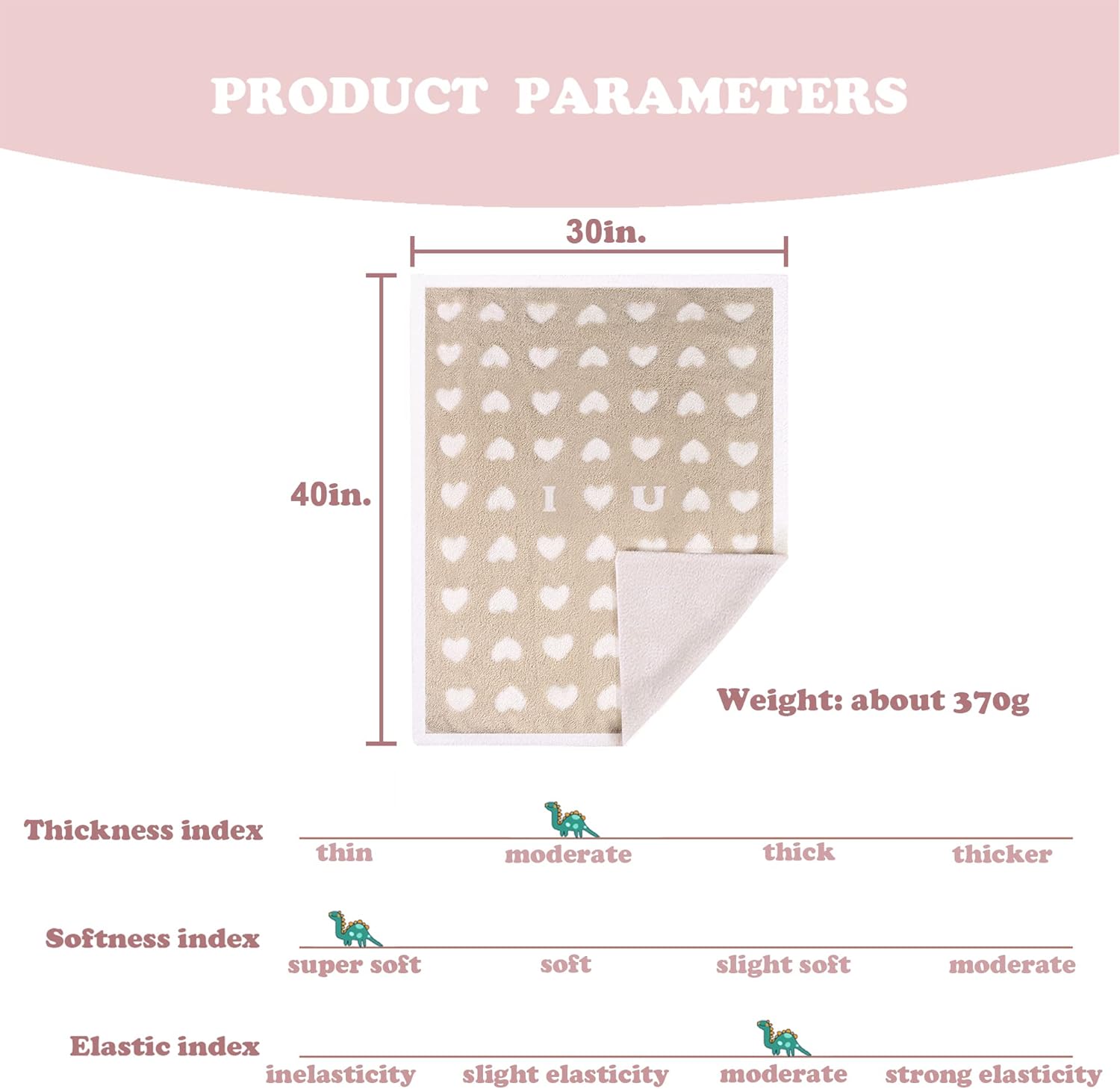 BOBOYOYO Plush Baby Blankets for Newborn Girls Boys Heart Soft Fuzzy Warm Swaddle Receiving Blanket 30 x 40 Polyester Toddler Blanket for Crib Stroller Nursery Khaki - Image 6