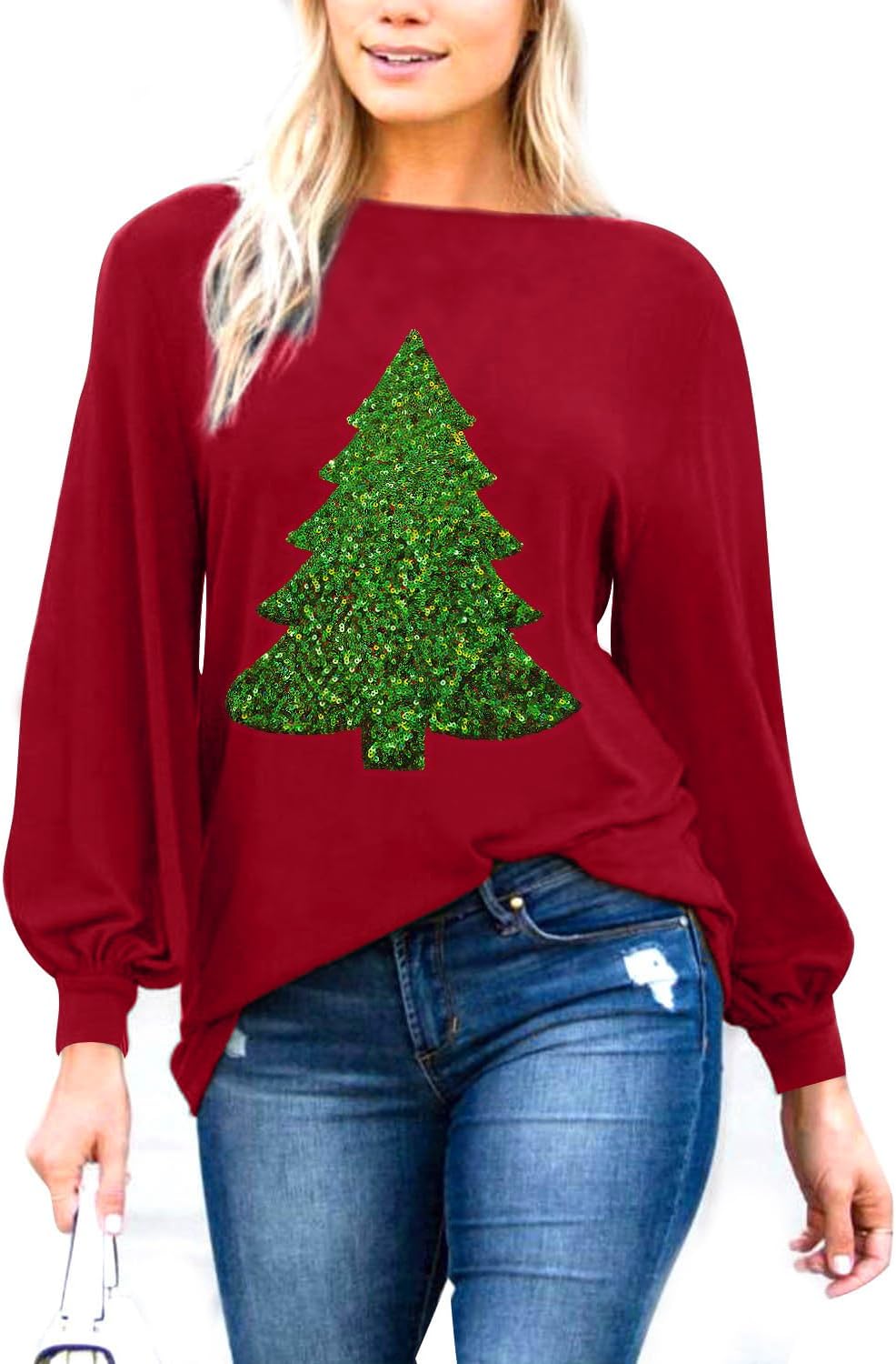 PESION Womens Casual Bishop Sleeve Blouse Boat Neck T-Shirts Tunic Tops