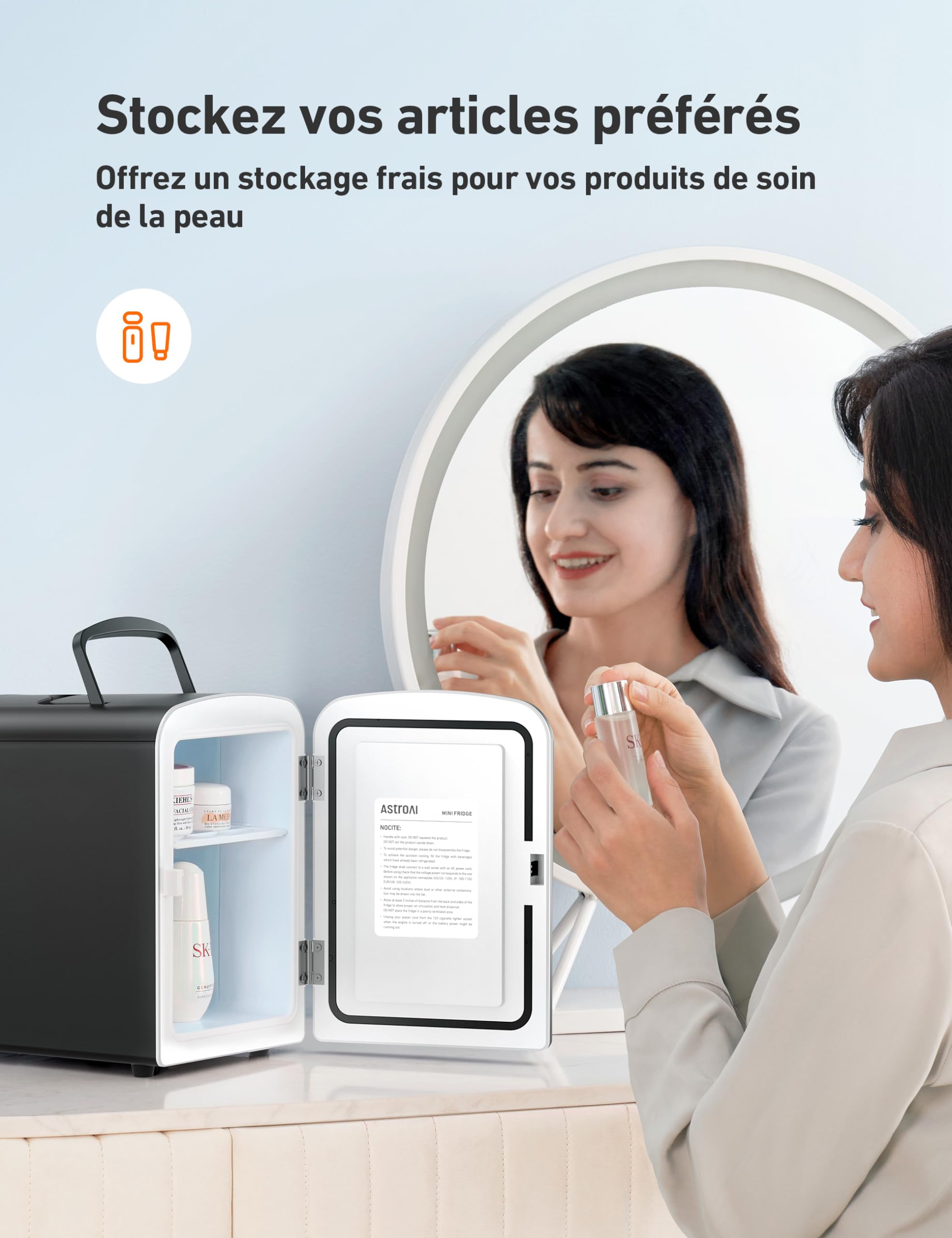 AstroAI Mini Frigo de Chambre, 4 litres / 6 Canettes 330ml, 12V/220V, Petit Frigo Cosmetique, Mini Réfrigérateur Voiture Portable, Glacière Électrique, Fonction Chaud/Froid (Noir)