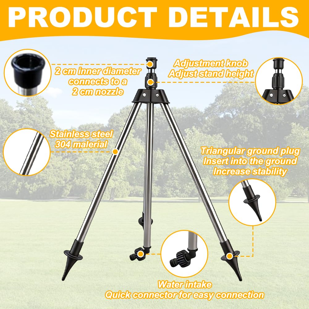 Rotating Tripod zraszacz do trawnika, zraszacz impulsowy ze statywem teleskopowym, obracany o 360 stopni, zraszacz ogrodowy z niewielkim ciśnieniem, do ogrodu