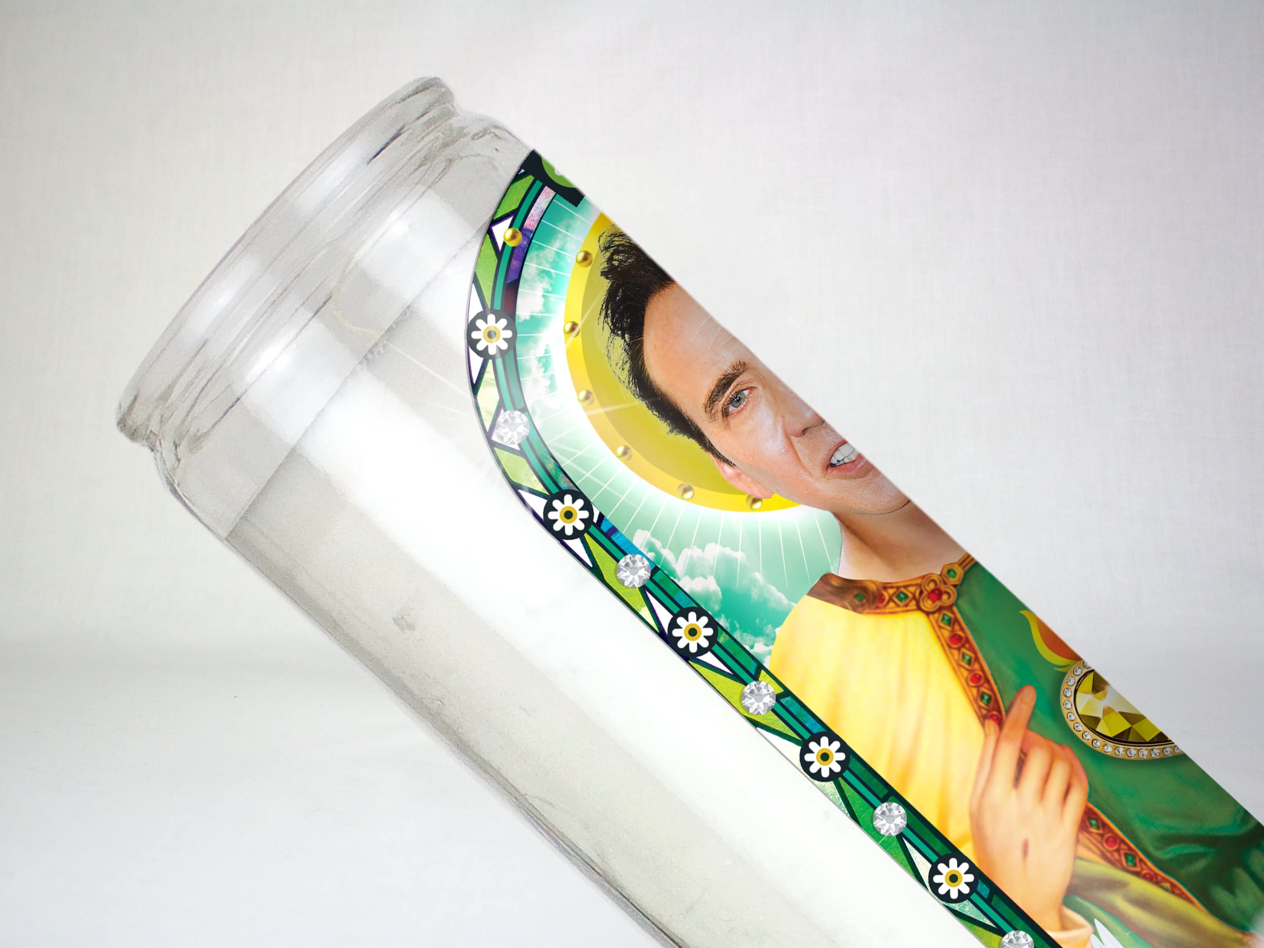 Saint Nicolas Cage Celebrity Prayer Candle: Non Scented | 8 inch Glass Prayer Votive - 100% Handmade in USA | Funny Gift Idea