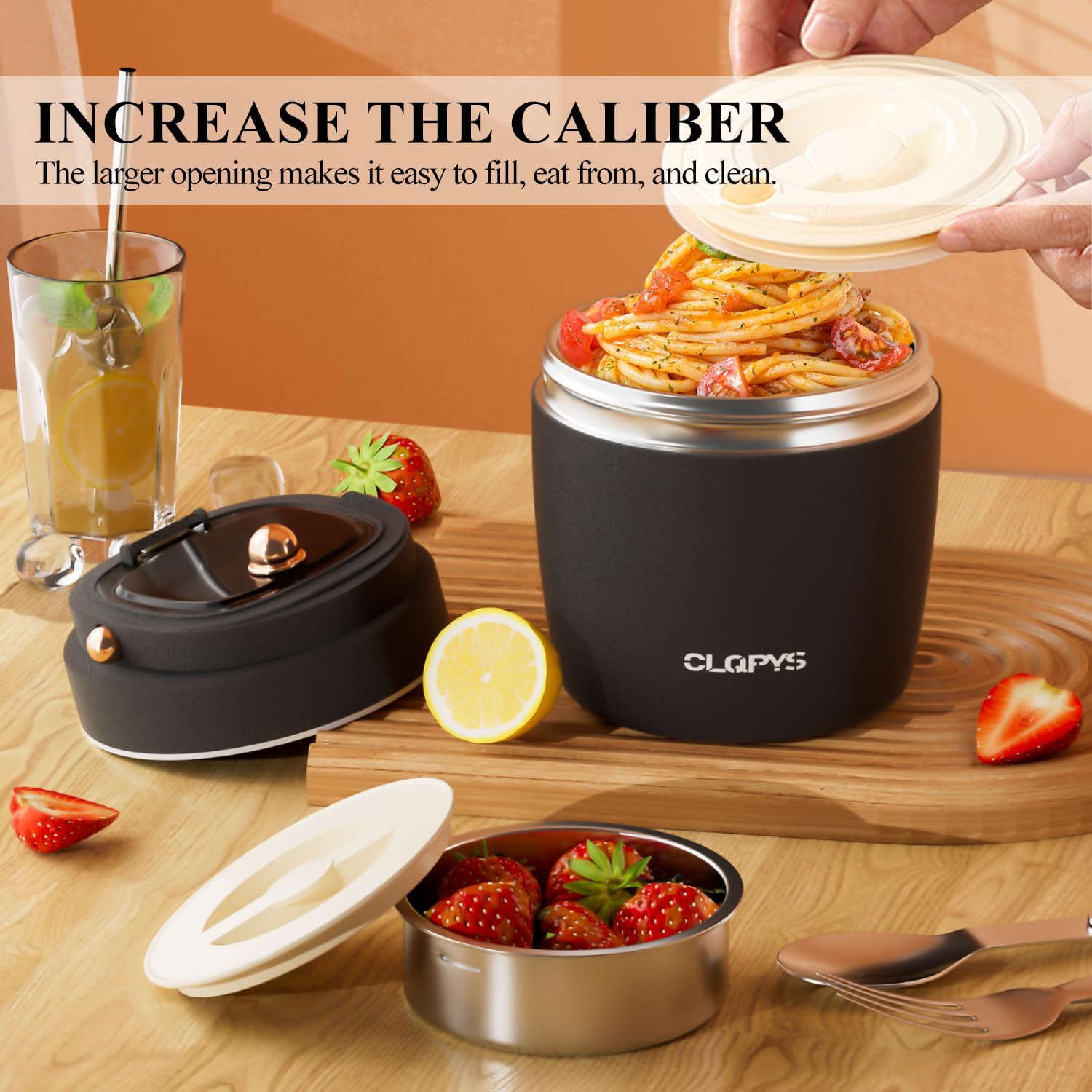40oz Stainless Steel Vacuum Insulated Food Jar for Adults Wide Mouth Lunch Container with Spoon Fork and Carrying Bag Leak-Proof Soup Thermo Bento Box for Hot Food and Cold Food | Office, Travel Black