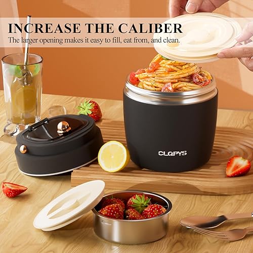 Miniatura 8 de Tarro de alimentos aislado al vacío de acero inoxidable de 40 onzas para adultos, recipiente de almuerzo de boca ancha con cuchara, tenedor y bolsa