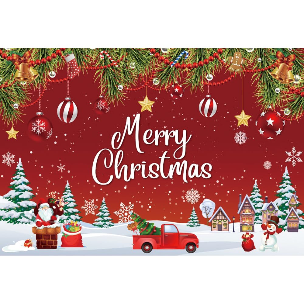 Leyiyi 15x10ft Red Merry Christmas Backdrop Cute Santa Claus Christmas Snowman Xmas Trees Snowflakes Photo Background for Winter New Year Eve Family