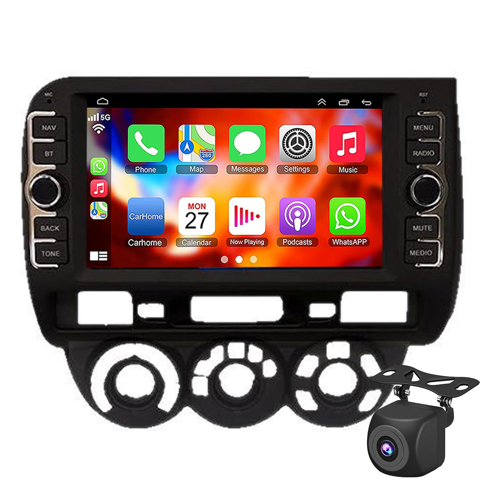 Keoaiob Car Radio For Hon-da JAZZ FIT 2004–2007 Wireless CarPlay & Android Auto 8-Inch Touchscreen Stereo With GPS Bluetooth EQ Wi-Fi RDS FM SWC And Rear Camera(Color:8 Core 8+128G)