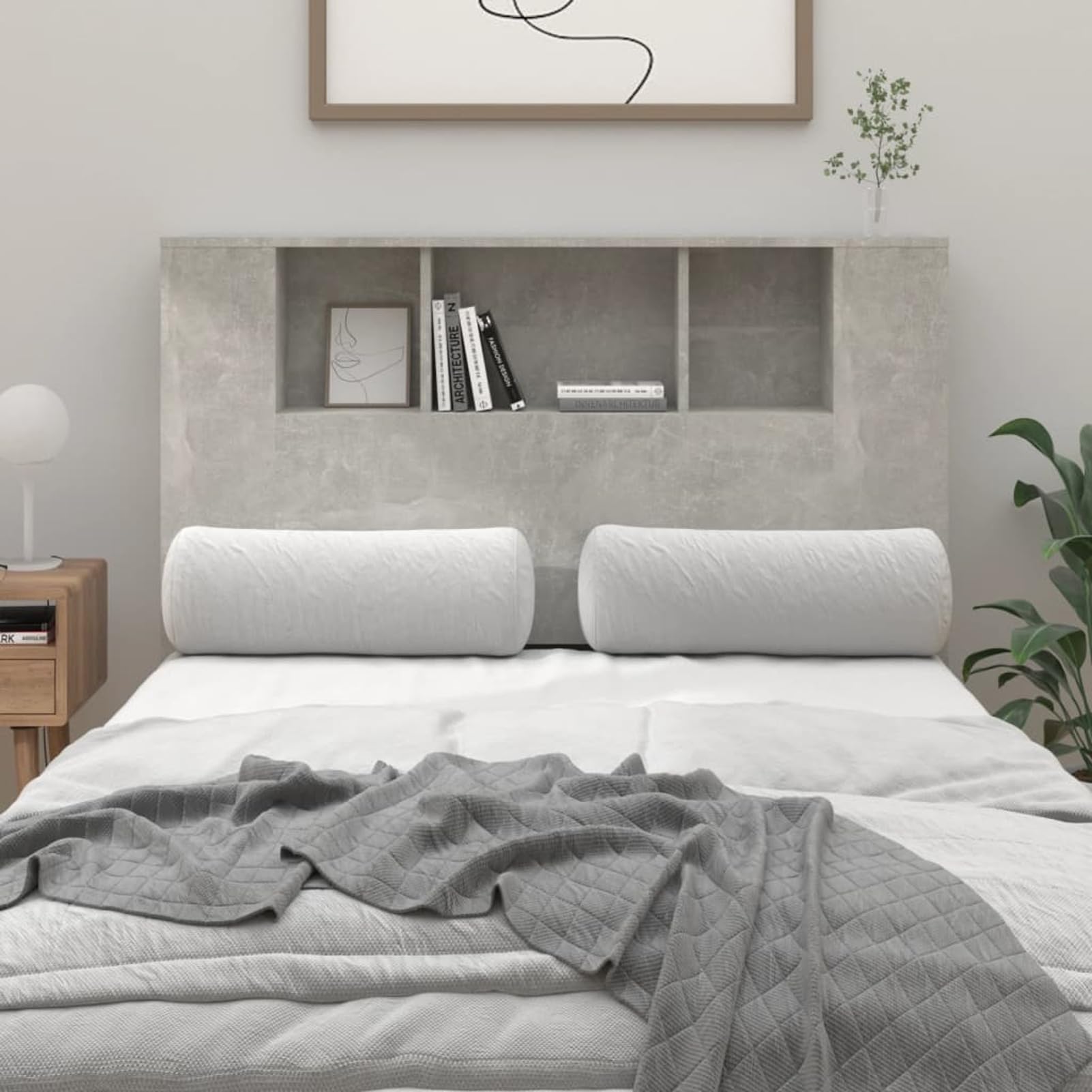 Mueble cabecero, Cabezal De Cama, Cabecera para Cama, Cabezales Dormitorios Modernos, Gris hormigón 120x18,5x104,5 cm