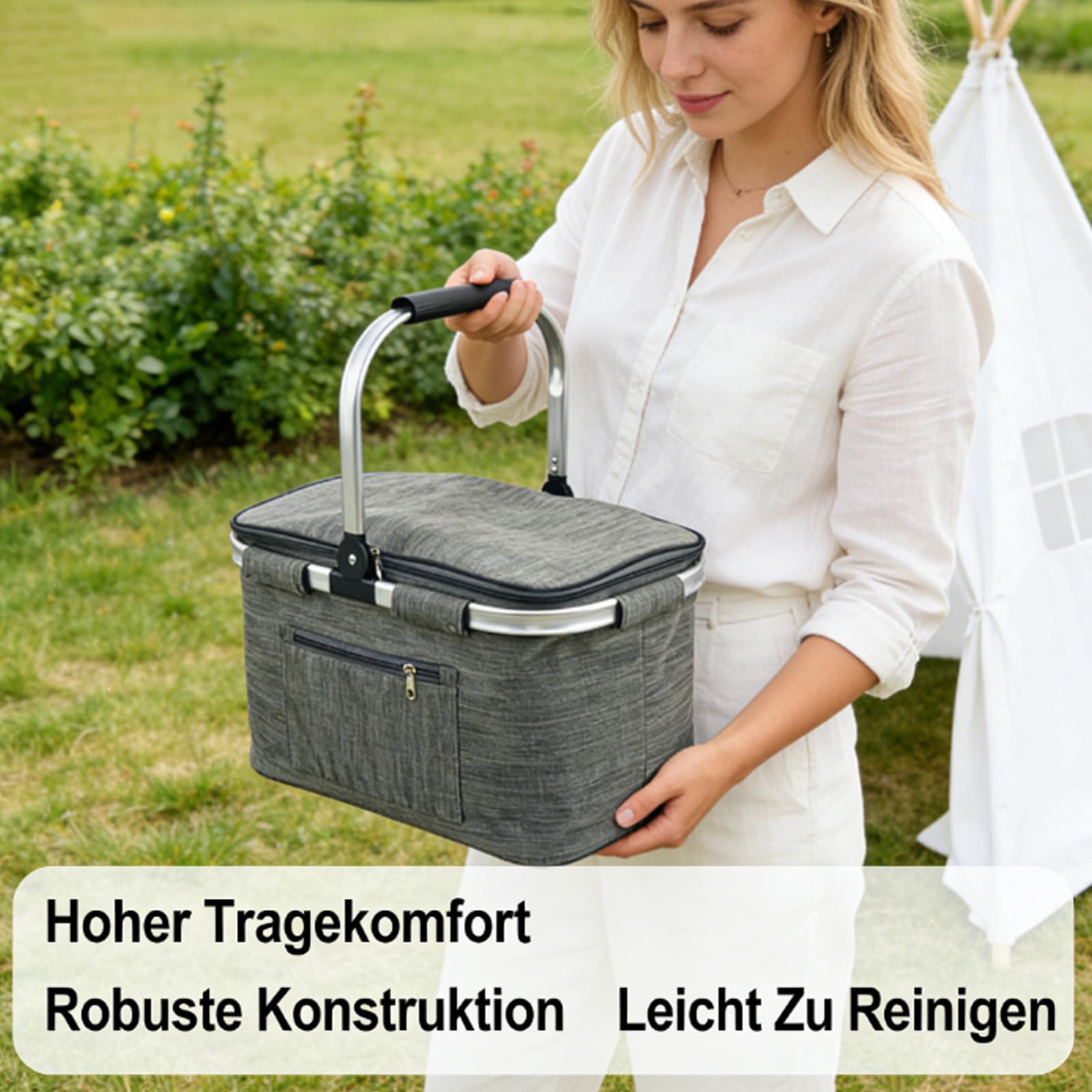 35L Einkaufskorb Faltbar, Großer Einkaufskörbe Korb mit Gepolsterten Griffen, Einkaufskorb Geeignet für Büro, Camping, Picknick und Reise Isoliertasche