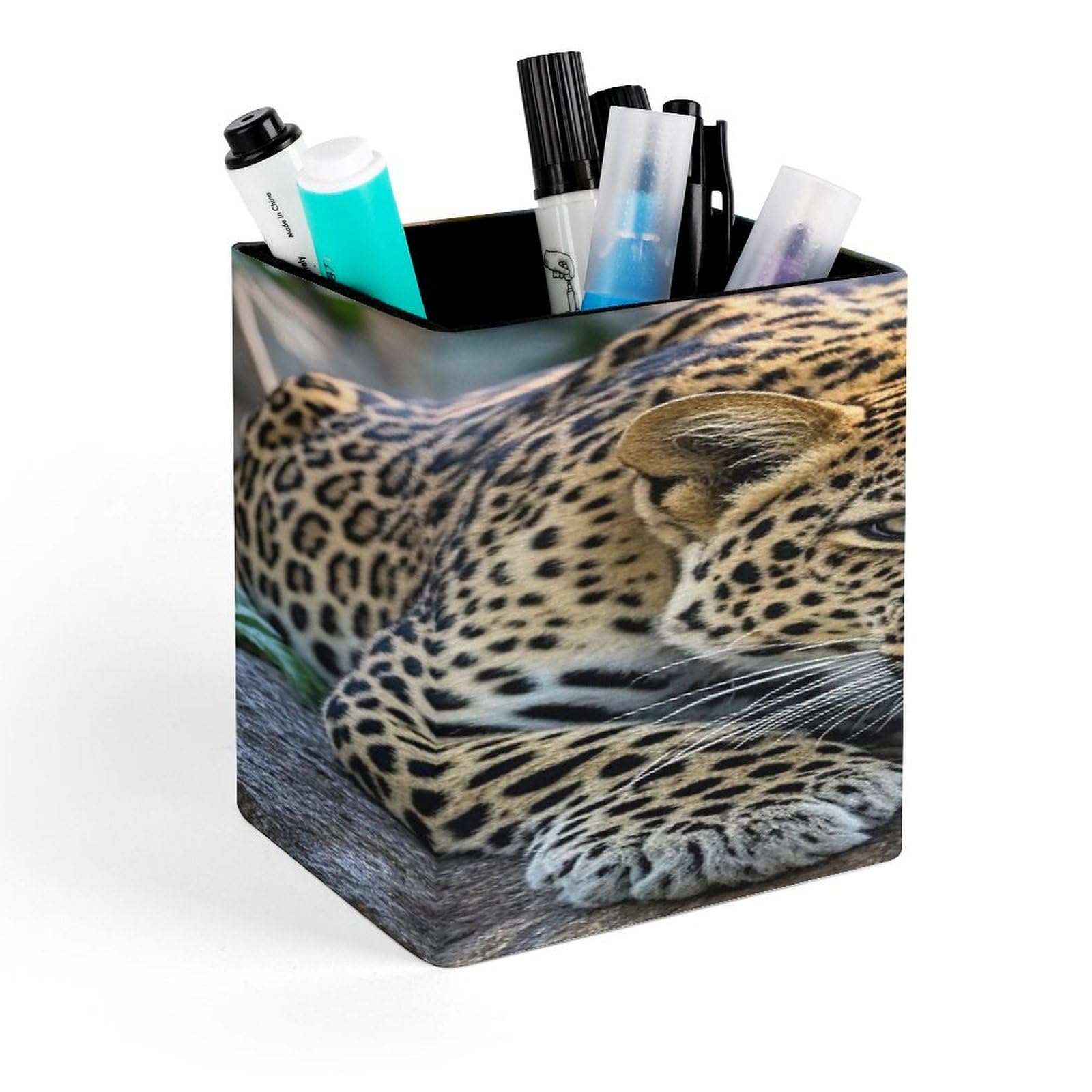 LZQPOEAS Leopard on The Stone Pen Holder Modern Design Desktop Stationery Organizer Simple&Modern Minimalist Makeup Organizer Multi-Functional Pencil Holder for Office Home