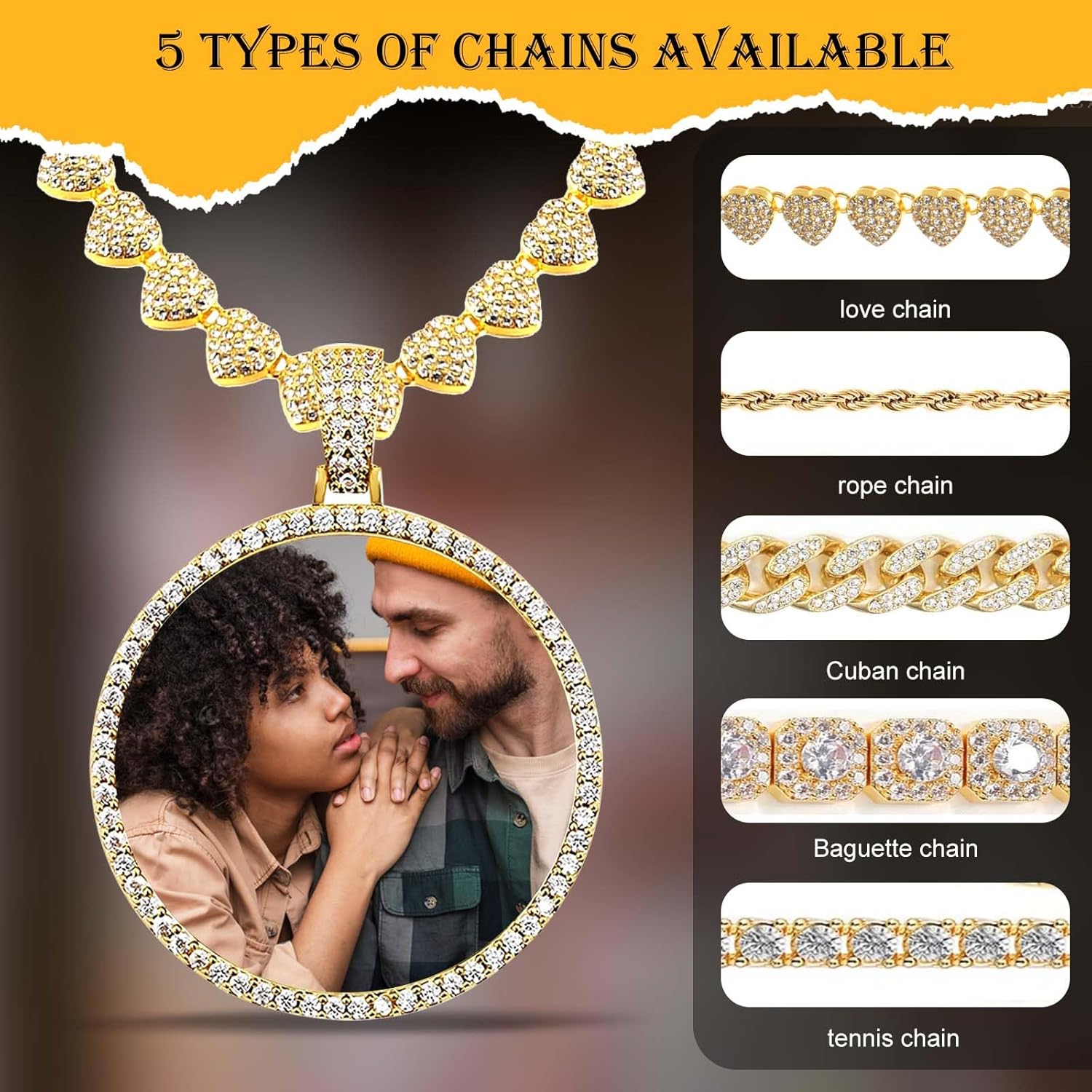 Oversize Pendant Custom Big Circle Chain for Men Women Personalized Large Photo Necklace Customized Memorial Necklace with Picture Hip Hop Jewelry Gifts