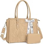 MOSISO Sac portable pour femmes, 17-17.3 pouces PU Sac en cuir en cuir compatible avec MacBook, HP, Dell, Asus Notebook, Sacs d'ordinateur Hibiscus rétro embossé avant avec écharpe en soie et maçonnerie d'embrayage, gris