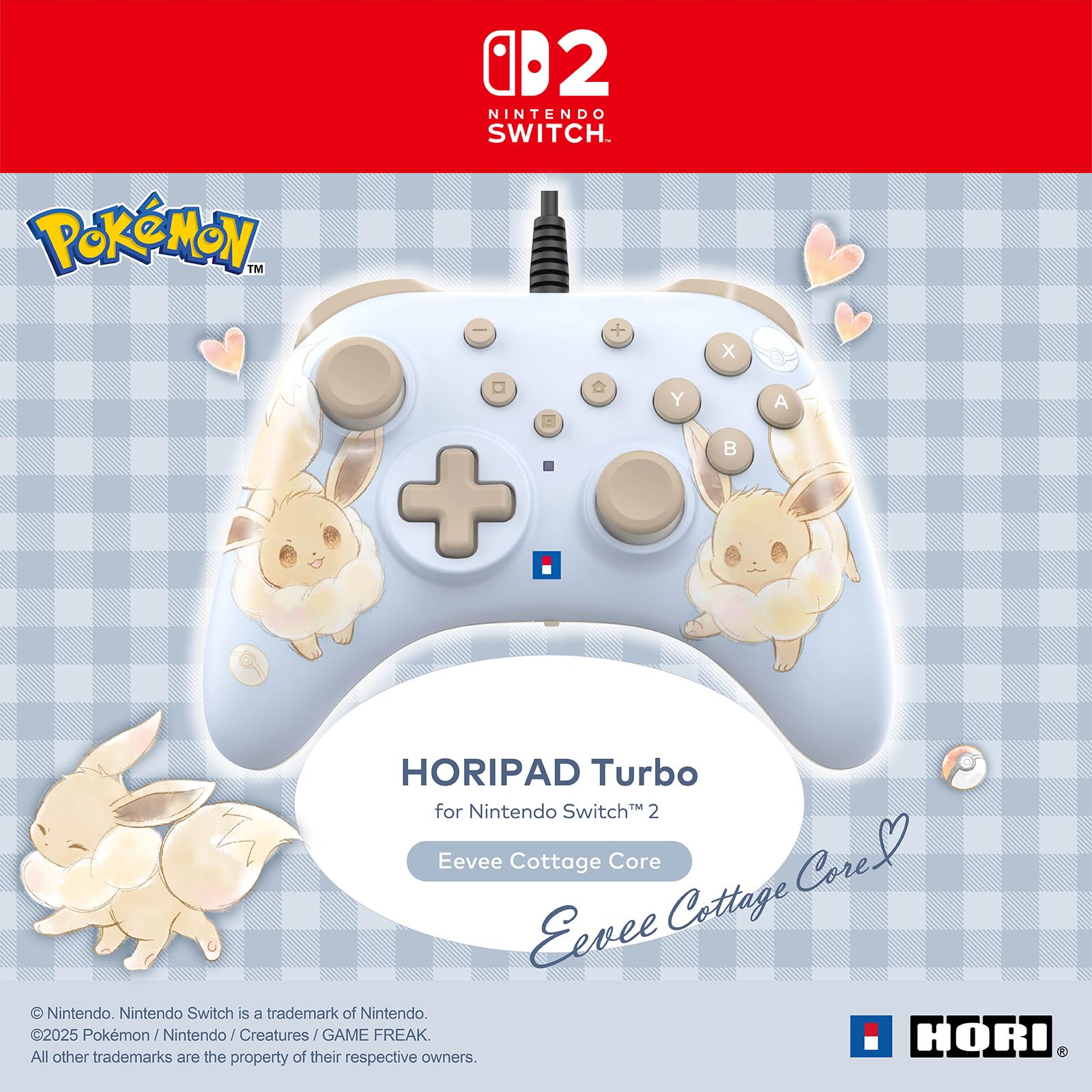 HORI HORIPAD Turbo Kabelgebundener Controller mit Evoli-Design für Nintendo Switch 2 – Offiziell Nintendo und Pokémon lizenziert