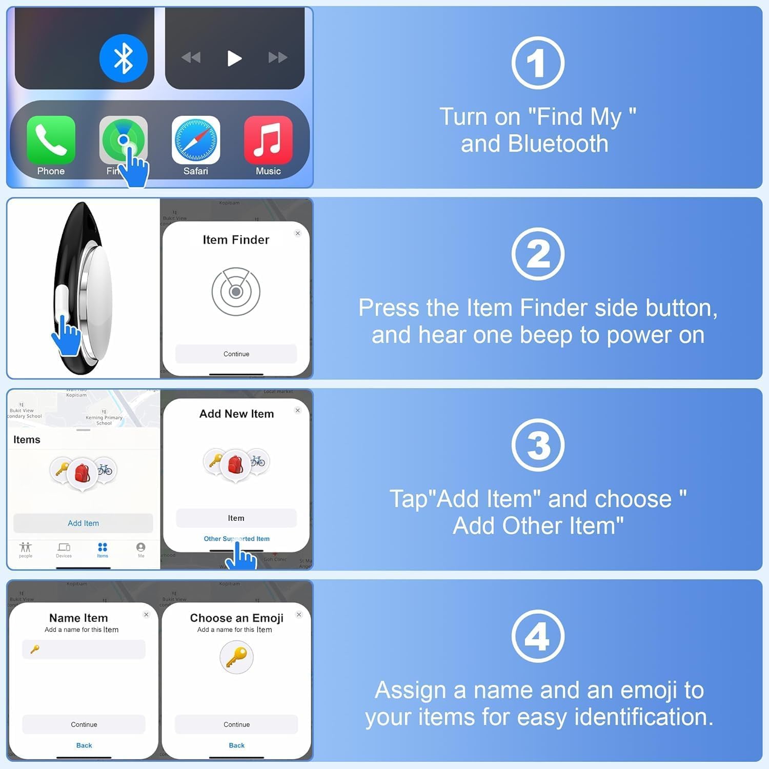 Confezione da 4 targhette tracker [certificato Apple MFi] Bluetooth Air Tracker Coppia con Apple Find My (solo iOS) Smart Tracking Tag Chiavi Trova oggetti Localizzatore in tutto il mondo per animali