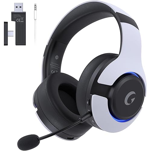 Gtheos Wireless Gaming Headset for ps5, ps4, Elden Ring, PC, Mac, Switch, Bluetooth 5.3 Gaming Headphones with Noise Canceling Microphone, 45H Battery, RGB Light, White