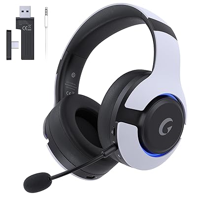 Gtheos Wireless Gaming Headset for ps5, ps4, Elden Ring, PC, Mac, Switch, Bluetooth 5.3 Gaming Headphones with Noise Canceling Microphone, 45H Battery, RGB Light, White