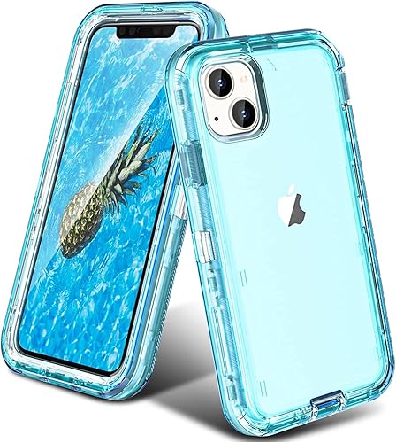 ORIbox Funda azul para iPhone 15 Plus14 Plus, protección contra caídas de grado militar de 10 pies, funda transparente resistente a prueba de golpes
