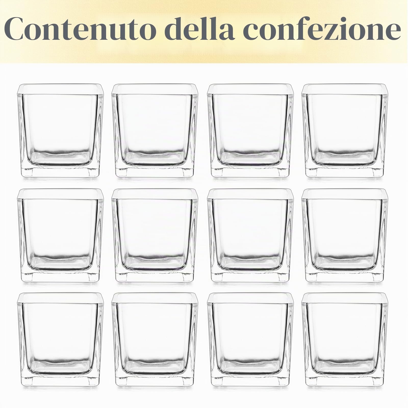Hewory Portacandele in vetro rettangolare, 12 piccoli vasetti per candeline, quadrati, trasparenti, per decorazioni di nozze, tavolo, soggiorno, decorazione da tavolo
