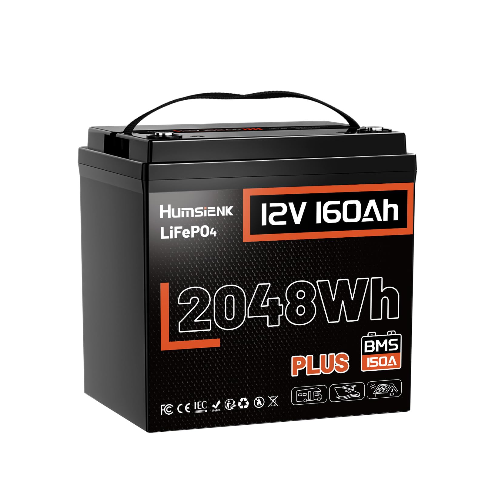 WattCycle Akumulator LiFePO4 12V 160Ah, 2048Wh, BMS 150A, ECE R10, 1920W Moc Ciągła, 6000+ Cykli, IP65, Ochrona Niskotemperaturowa, do Kampera, Przyczepy, Fotowoltaiki i Off-Grid