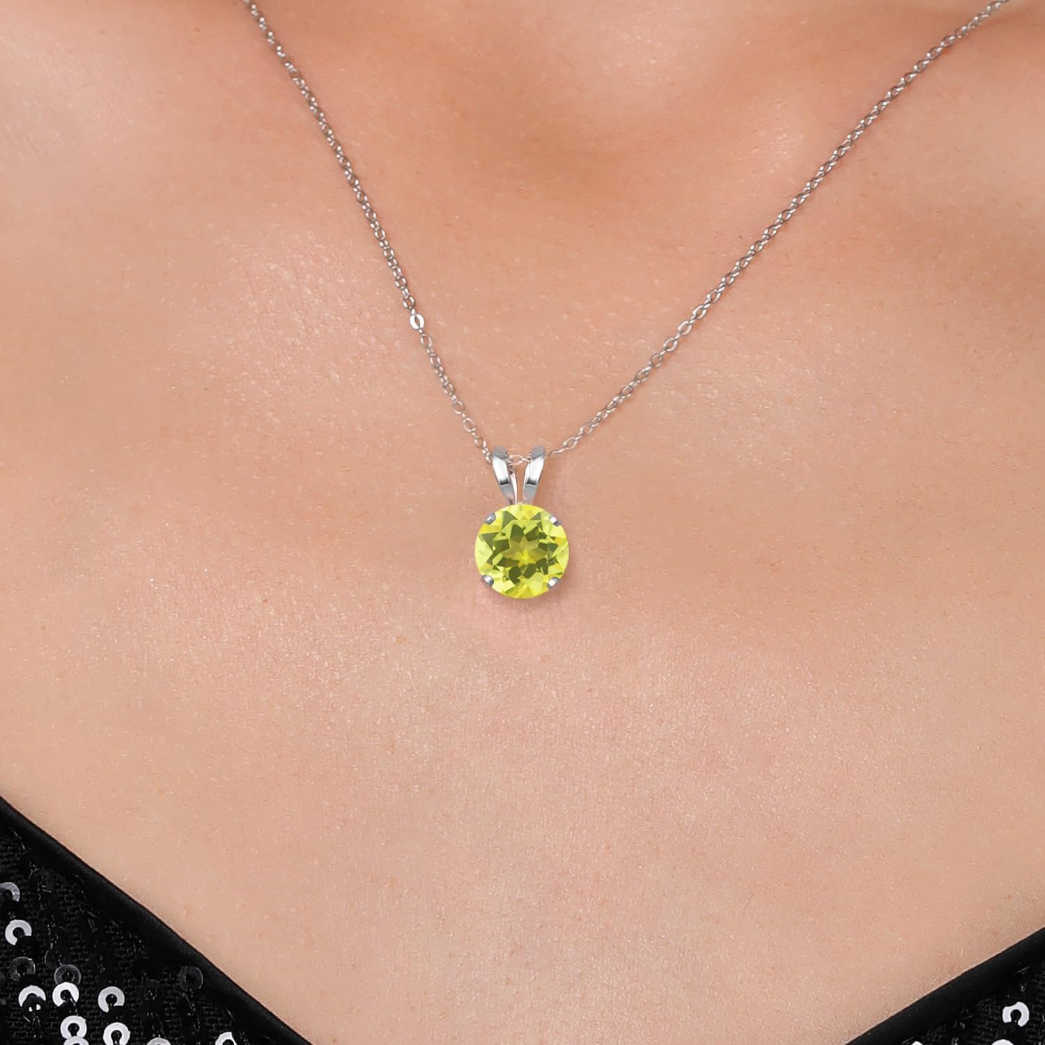 Gem Stone King 14K White Gold Canary Mystic Topaz Pendant Necklace for Women | 1.00 Cttw | Gemstone November Birthstone | Round 6MM | With 18 Inch Silver Chain - Image 3