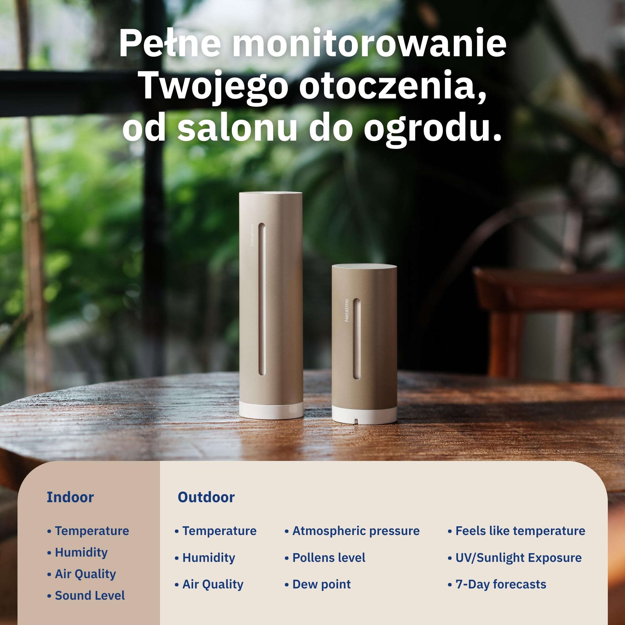 Netatmo Stacja pogodowa ORIGINAL 2. generacji | Czujniki wewnętrzne i zewnętrzne | Temp, wilgotność, jakość powietrza, UV | Prognoza pogody | Kompatybilna Apple, Alexa, Google - Piaskowy - NWS-S-EC