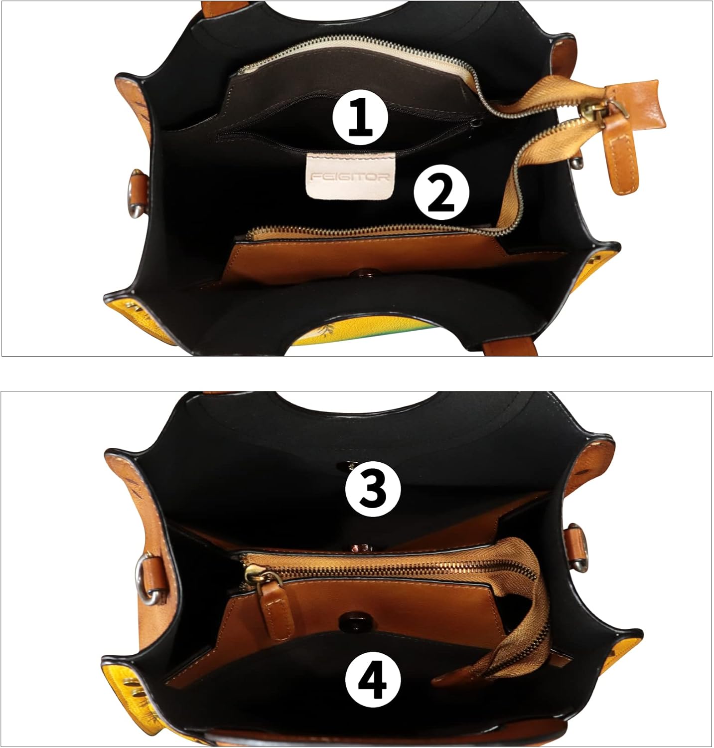 Genuine Leather Tote Bag for Women Hand Painted Leather Shoulder Handbag Handmade Purse Crossbody Work Tote Casual Purse - Image 4