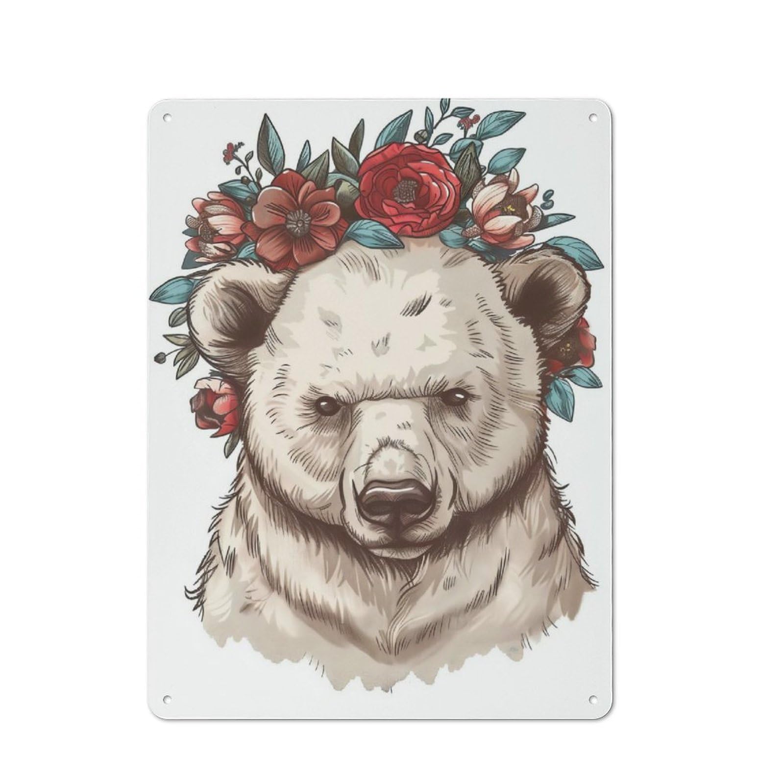 Junmoney Polar Bear Flower For Man Cave Or Games Room, Retro Metal Plaque 40X30cm, For Metal Sign Collectors, For Garage And Workshop Walls