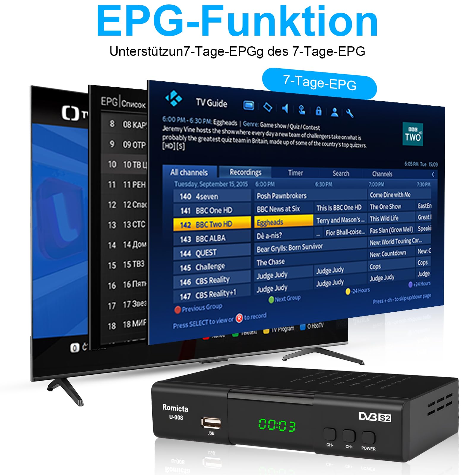 HD Receiver für Satelliten DVB-S/S2 PVR EPG SCART LAN USB Mediaplayer HDTV Schwarz