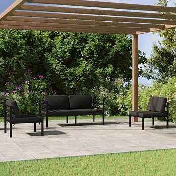 Garden Lounge Set - Anthracite Aluminum, Small Patio Sofa, Outdoor Balcony Chairs, Clearance Furniture Set, Standard Seating, Piece Modular