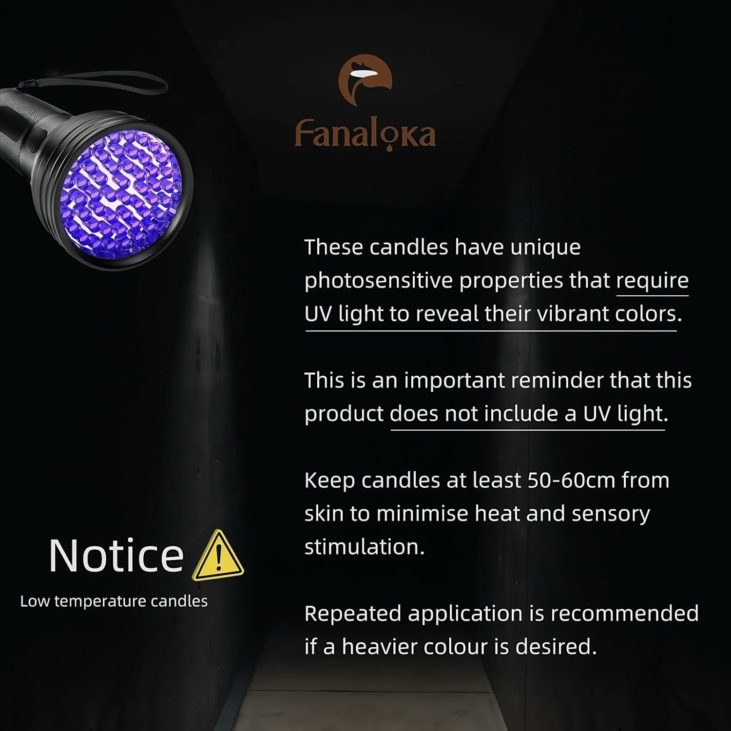 UV蛍光ソイワックス低温キャンドル、ナイトパーティー用低温ボディセーフキャンドル、無香料 140&deg;F、5オンス、剥がせるワックス(イ