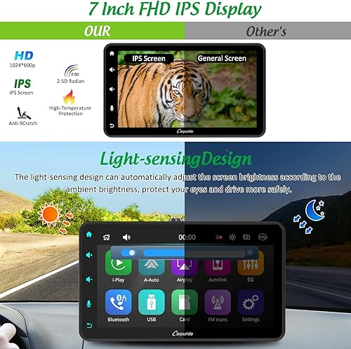 Miniatura 5 de Carpuride W707 2023 - Pantalla portátil inalámbrica de 7 pulgadas, Apple Carplay y Android Auto, receptor de radio de coche con enlace de espejo,