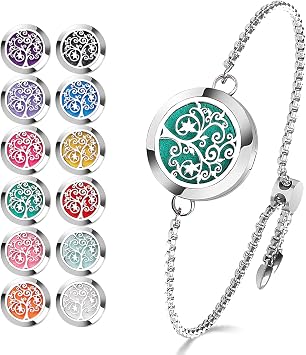 ttstar Essential Oil Diffuser Bracelet Stainless Steel Aromatherapy Locket Adjustable Diffuser Bracelet with 24pcs Refill Pad
