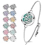 ttstar Essential Oil Diffuser Bracelet Stainless Steel Aromatherapy Locket Adjustable Diffuser Bracelet with 24pcs Refill Pads in 12 Assorted Colors Gift Set for Women(Tree of Hope)