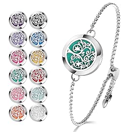 ttstar Essential Oil Diffuser Bracelet Stainless Steel Aromatherapy Locket Adjustable Diffuser Bracelet with 24pcs Refill Pads in 12 Assorted Colors Gift Set for Women(Tree of Hope)