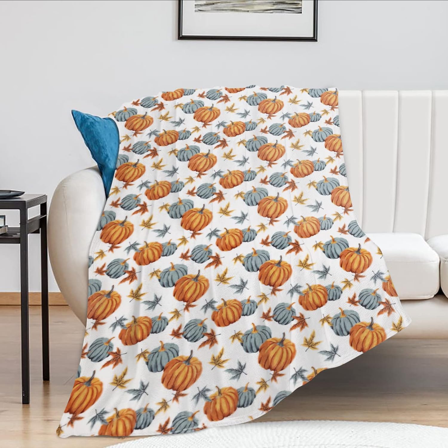 Blanket Fall Decor Blanket Autumn Pumpkin Leaves Flannel Fleece Throw Blanket for Couch Living Room Super Warm Soft Cozy Plush Lightweight Seasonal Bedding Blanket for Kids Adults 50"x60" Pumpkin 50"×60"for teens