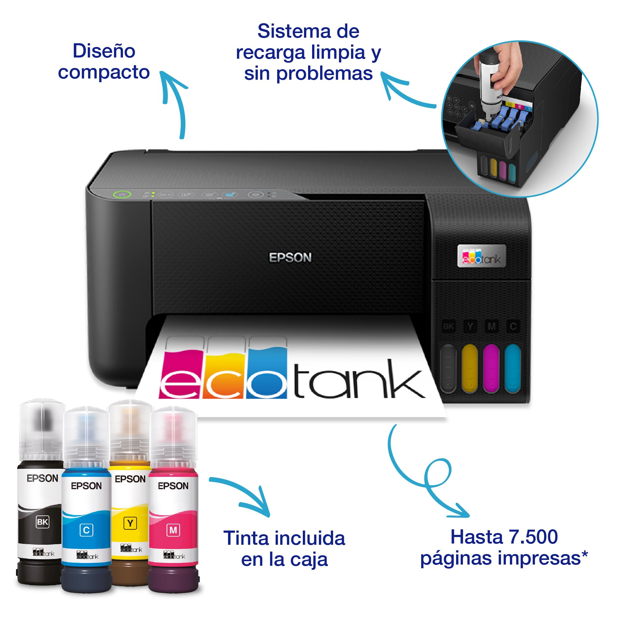 Epson EcoTank ET-2810 A4 Impresora multifunción de depósito de Tinta Wi-Fi, con hasta 3 años de Tinta incluidos