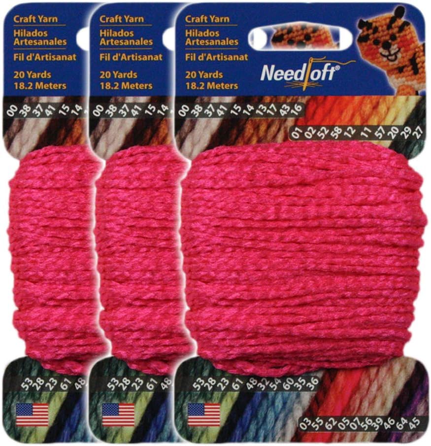 #62 Bright Pink - Needloft® Craft Yarn 3 Pack 60 Yards (3x20yds)