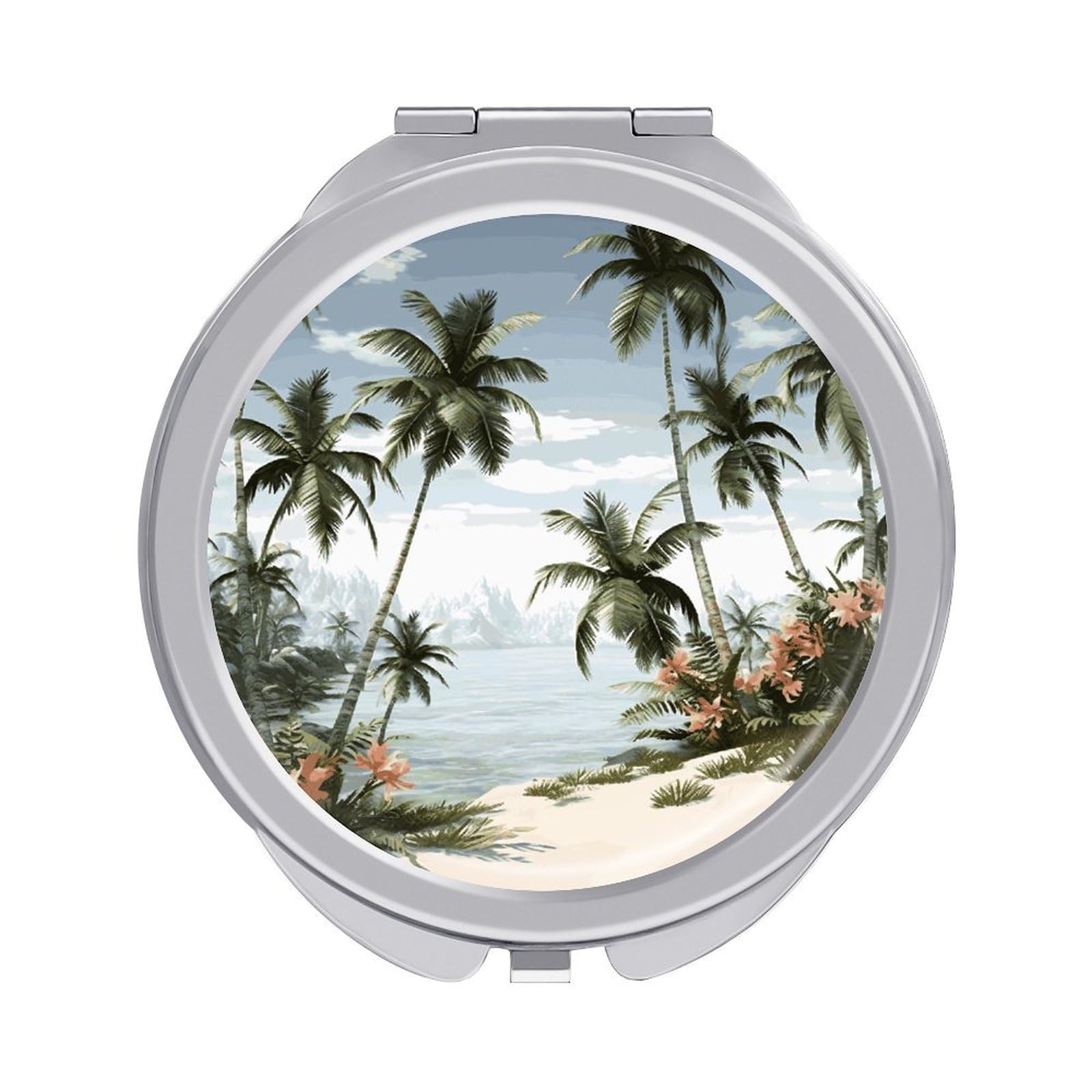 VstaDank Tropical Palm Trees Compact Mirror for Purses Round Fashion Travel Makeup Mirror 2X /1x Magnifying Double Sides Mini Mirrors Portable Pocket Mirrors for Handbag Purse Women Gift