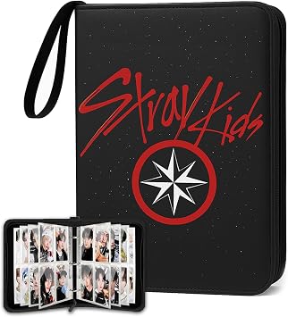 Stray Kids Photocard Binder 400 Pockets, 3 Ring Kpop Binder with 4 Pockets, Total 50 Pages, Cute Cartoon Card Collector, Idol Photo Album for Kpop Fans, Boys and Girls, Black