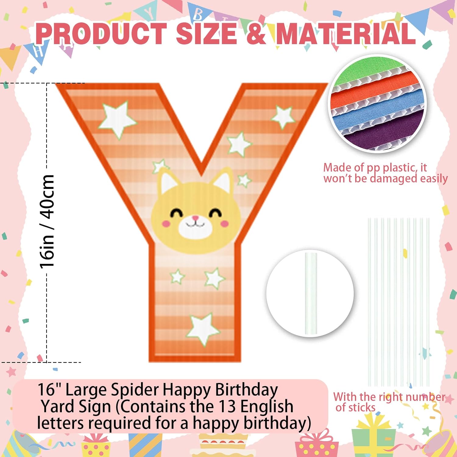 Threehoney 13 Pcs Cat Doll Happy Birthday Letter Yard Signs with Stakes, 16" Outdoors Cat Doll Happy Birthday Theme Party Supplies Decorations for Outdoor Yard Lawn