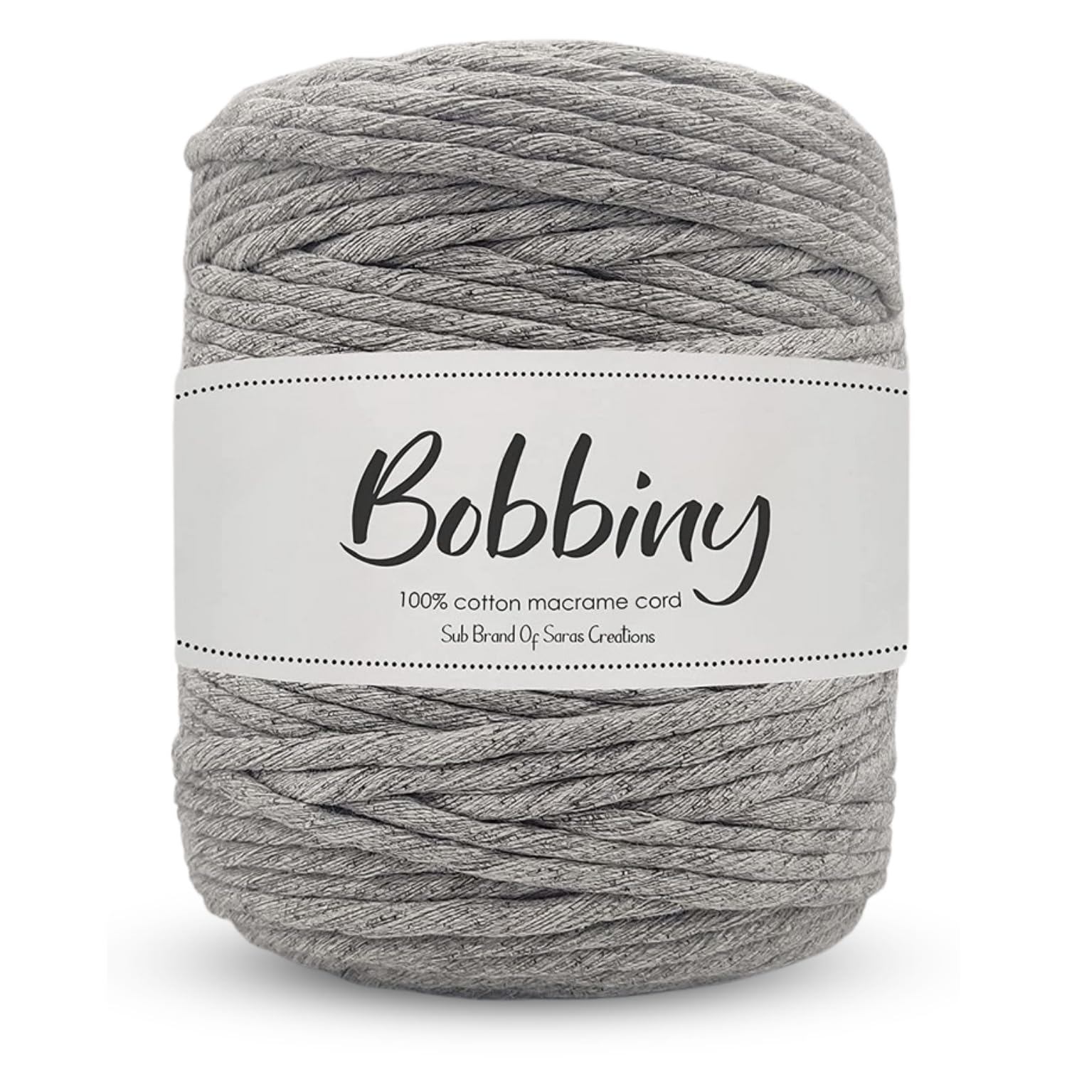 BOBBINY 3 Ply Twisted Macrame Cotton Cord Dori (Roll Packaging) Thread For Macrame DIY And Other Projects | Melange | 4Mm, 20 Meter, 1 Count, Grey