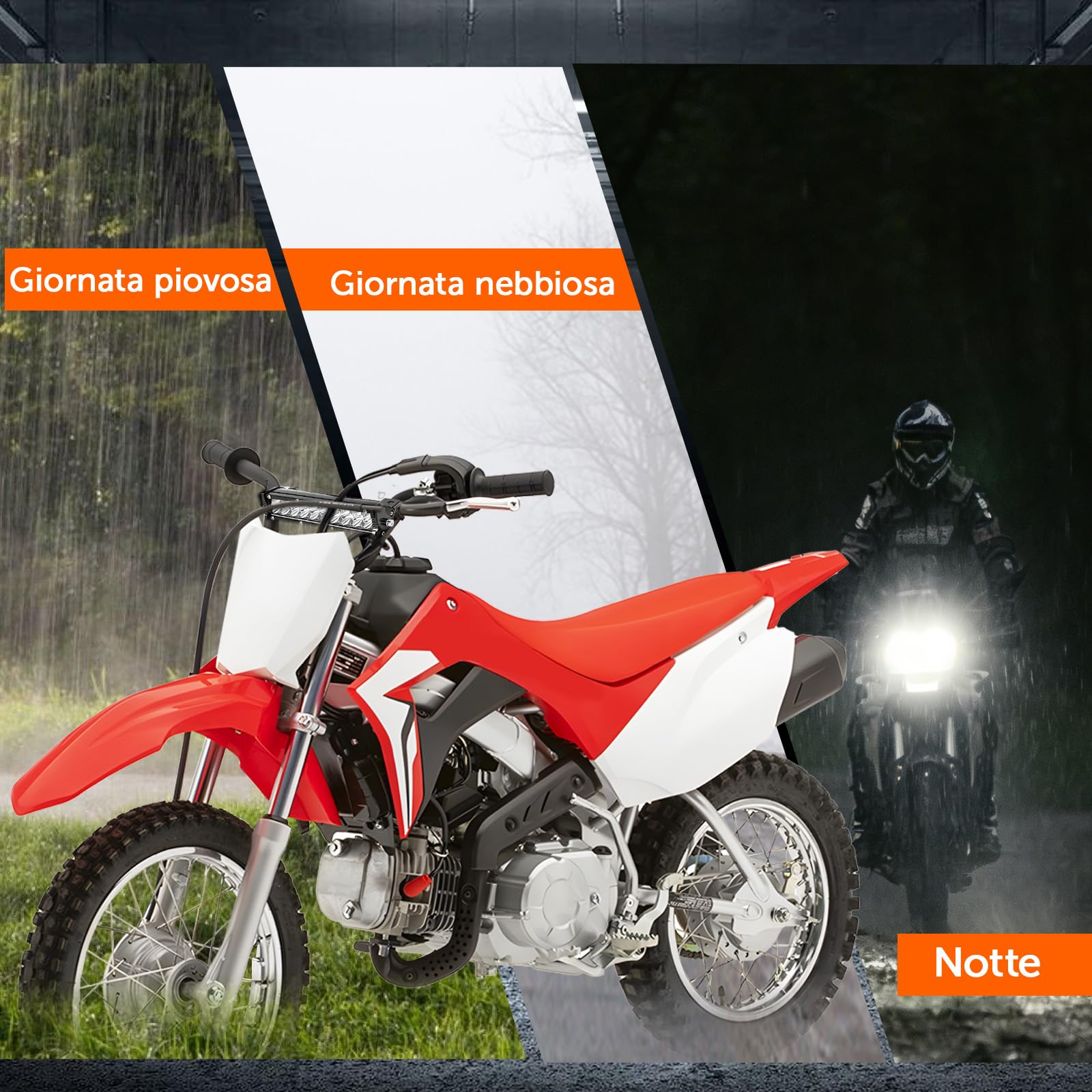 Faretti LED Moto Dirt Pit Bike Lampada Faro 60W 2500Lm Kit Luce di Guida 22mm Manubrio Universale per CRF XR EXC XC TE FE KLX PW 50cc 80cc 110cc 150cc 250cc，impermeabile Risparmio energetico