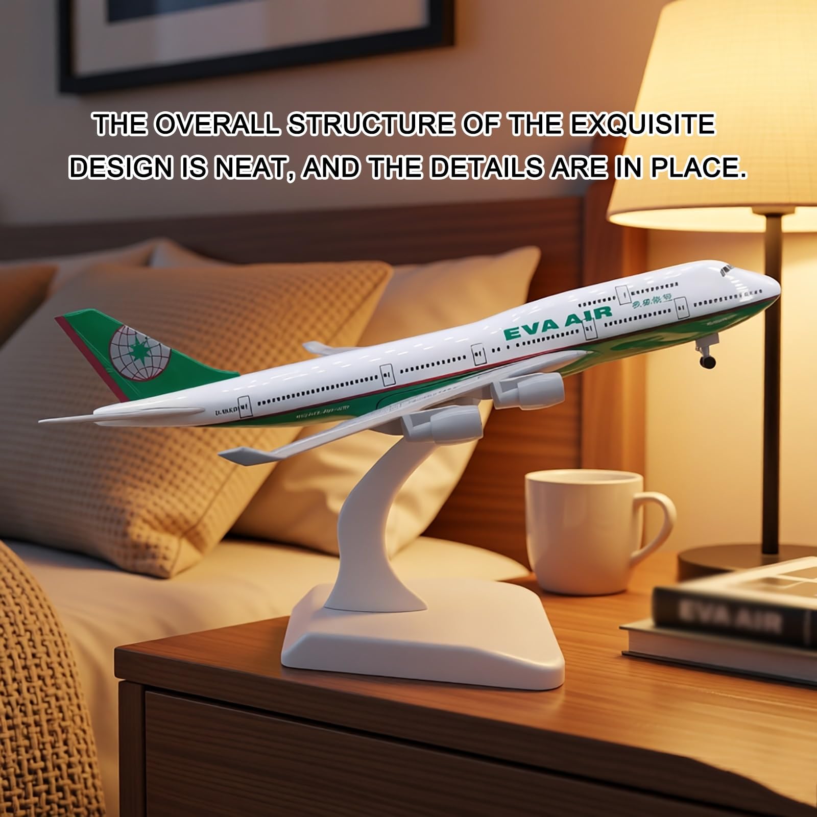 Modello aereo metallo pressofuso EVA Air B747-400 Airlines in scala 1/400, carrello atterraggio con ruote rimovibili, gruppo staccabile for gli appassionati aviazione, decorazioni