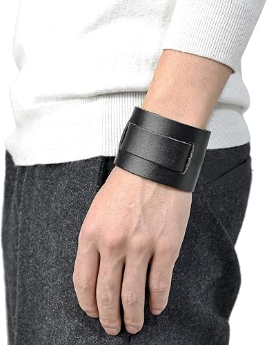 Miniatura 4 de Tornito Pulsera de cuero genuino trenzada para motociclista, estilo punk, con cinturón ancho, para mujeres, hombres, negro, marrón, tamaño ajustable