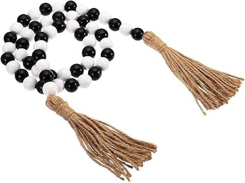 PATIKIL Guirnalda de cuentas de madera de 42 pulgadas con borlas, cuentas de granja rústicas, decoración de campo, cuentas de oración para colgar en