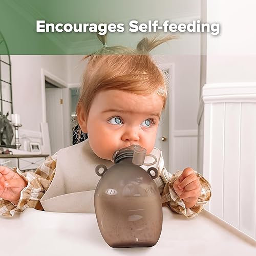 Miniatura 2 de haakaa Happii Bear - Bolsa de silicona reutilizable para alimentos para bebés, purés, jugos, batidos y yogur orgánicos, perfectos para niños