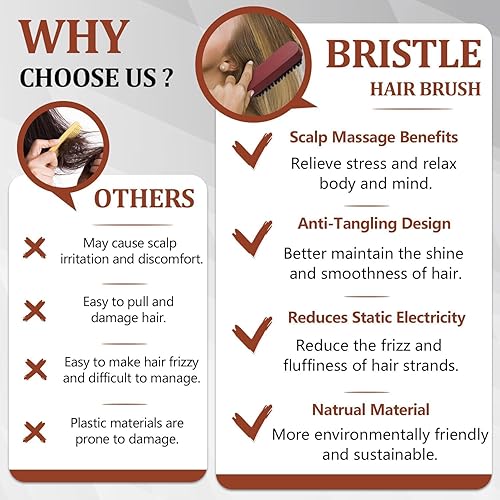 Miniatura 2 de 2 cepillos de pelo de espalda lisa para hombres y mujeres, cepillo de pelo de cerdas de jabalí, cepillo alisador elegante para cortar el cabello y