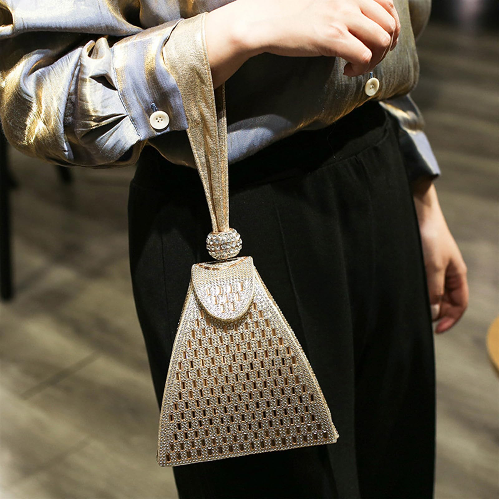 Bolso de Mano con Forma de Pirámide de Cristal, Bolsos de Noche de Lujo con Diamantes de Imitación