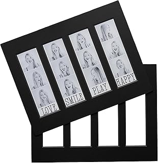 SMILE&WAVE Photo Frame Mats For 2x6 Photo Booth Strips - 8.5x11 Matboard Fits 4 Photobooth Pictures - DIY Cut to Fit 8x10, 5x7 Photo Picture Frame (Black (Set of 2)) (Black (Set of 2))