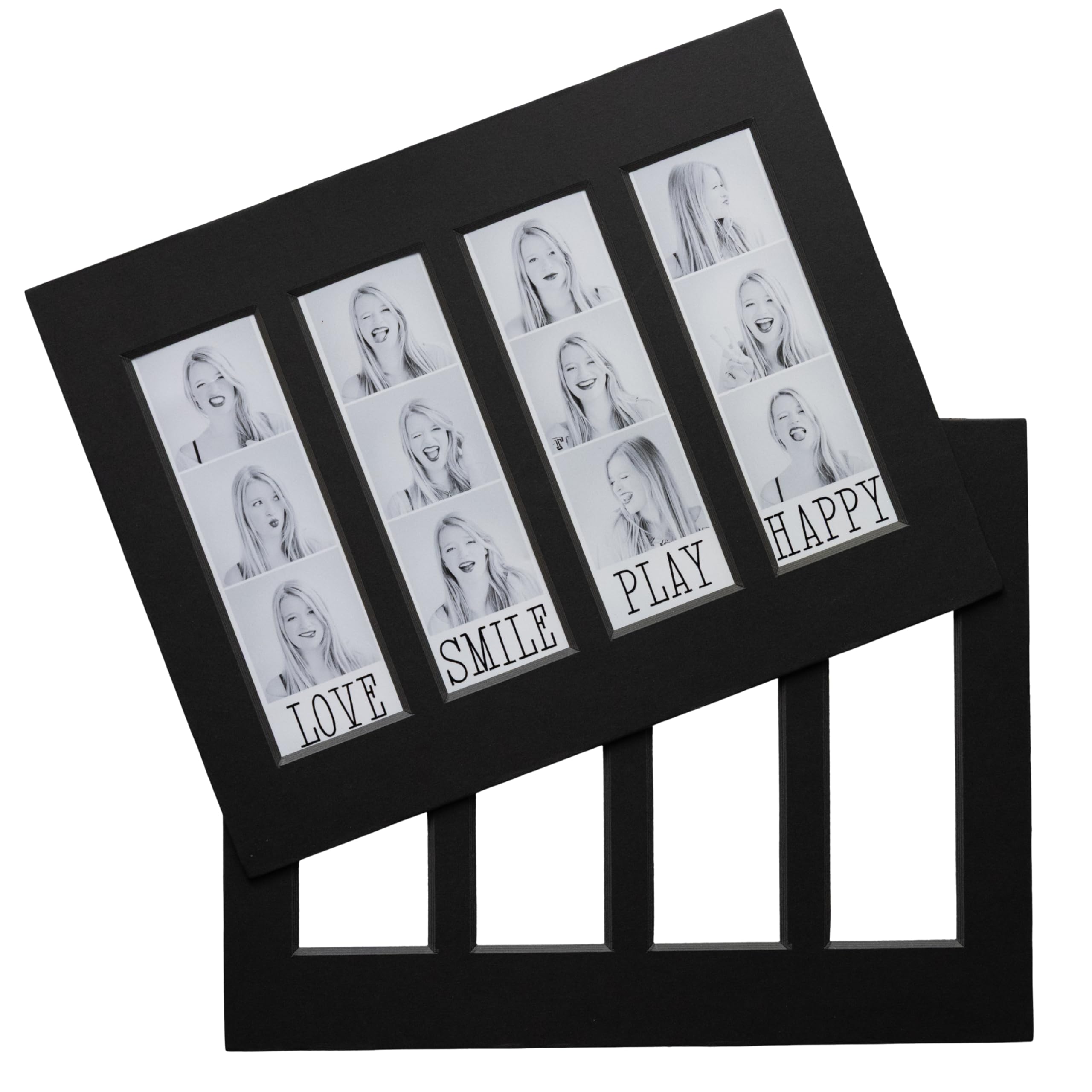 SMILE&WAVE Photo Frame Mats For 2x6 Photo Booth Strips - 8.5x11 Matboard Fits 4 Photobooth Pictures - DIY Cut to Fit 8x10, 5x7 Photo Picture Frame (Black (Set of 2)) (Black (Set of 2))