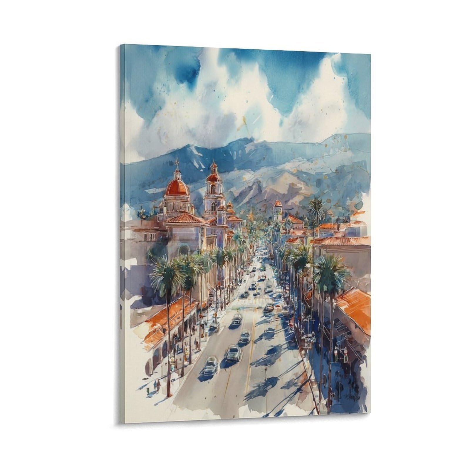 XWYMXZ Las Vegas Watercolor Street 20x30inch(50x75cm) Vintage Travel Poster Watercolor Canvas Art